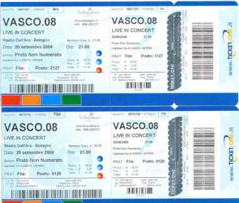 相片: 出售 音乐会票 VASCO 08 - BOLOGNA STADIO DALL'ARA 20 SETTEMBRE
