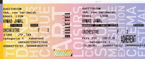 相片: 出售 音乐会票 AHMAD JAMAL - LYON  A LAUDITORIUM