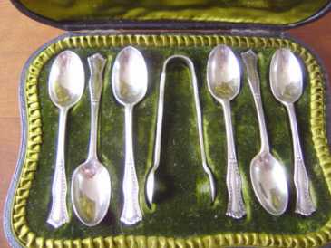 相片: 出售 其它艺术对象 COFFRET 6 CUILLERES MOKA & PINCE ARGENT MASSIF 192
