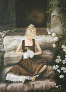 相片: 出售 绘画和图画 LA JEUNE FILLE SUR LES ESCALIERS