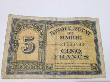 相片: 出售 硬币 BANQUE D'ETAT DU MAROC  CINQ FRANCS