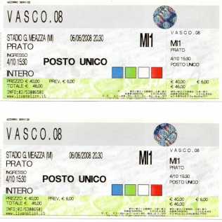 相片: 出售 音乐会票 CONCERTO VASCO 6 E  7 GIUGNO - MILANO