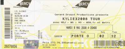 相片: 出售 音乐会票 KYLIEX2008 TOUR KYLIE MINOGUE - BERCY PARIS